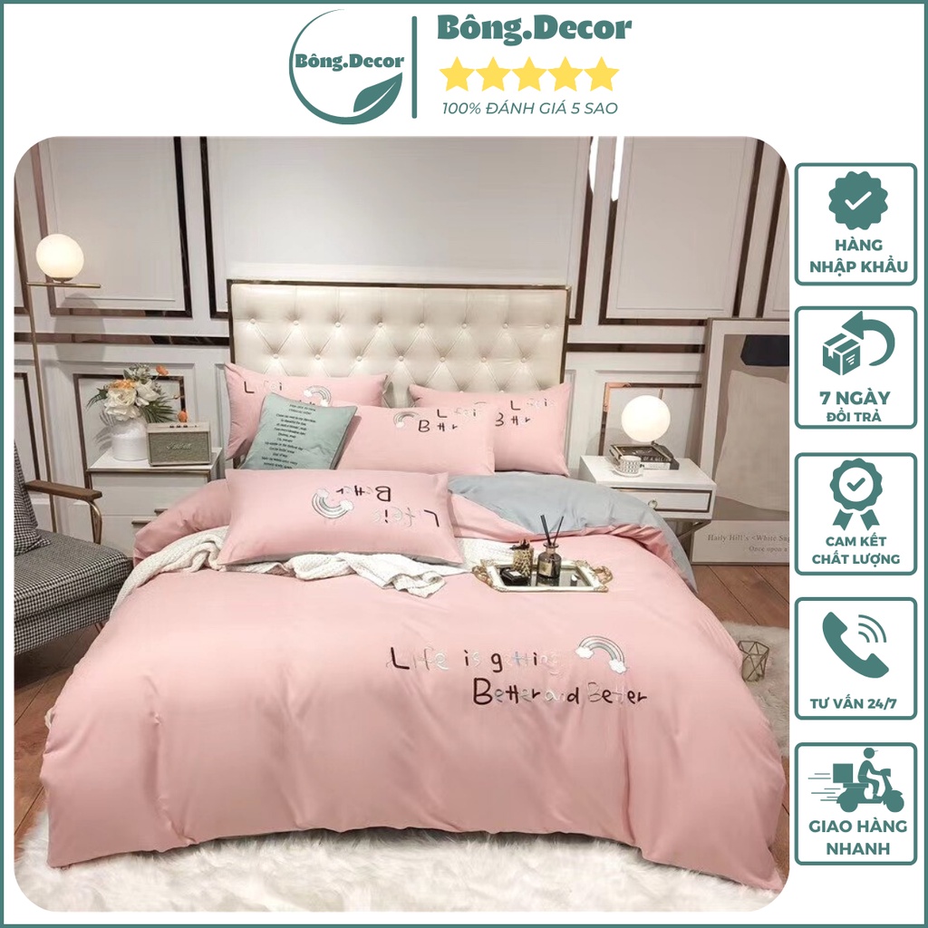 Bộ chăn ga gối Cotton 30s đủ màu sắc dễ thương xinh xắn, chất cotton nhập khẩu cao cấp miễn phí bo chun - Bông.Decor