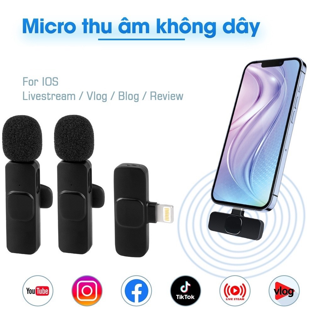 Bộ 2 micro thu âm không dây Gutek K9 khử tiếng ồn để livestream livetream ghi âm phát trực tiếp quay video cổng iphone