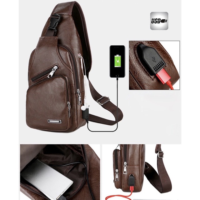 Túi đeo chéo nam - Túi da có sạc usb tai nghe tiện lợi thời trang | BigBuy360 - bigbuy360.vn