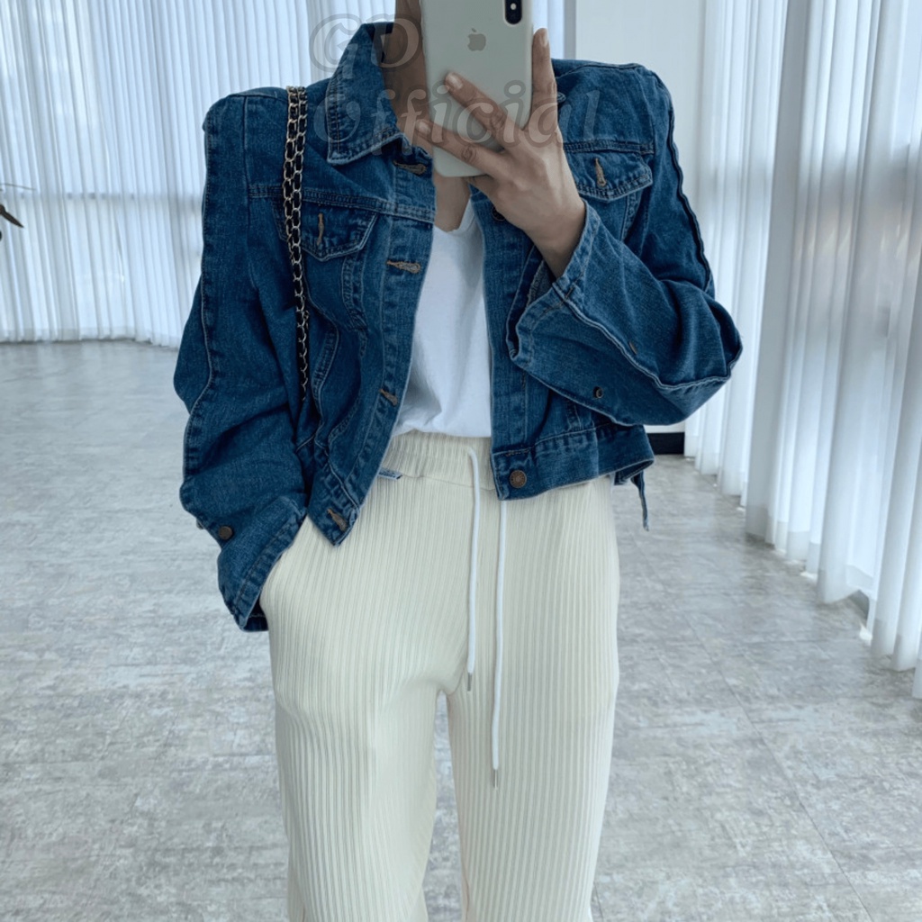K101|Áo khoác jeans nữ dáng croptop ngắn năng động màu xanh denim GD Official