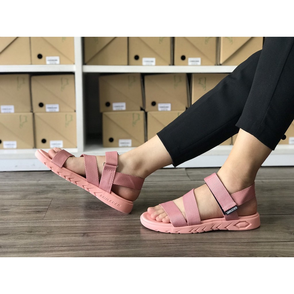 Giày sandal nữ SMILEDER hồng phấn đi học đi làm [ẢNH THẬT]