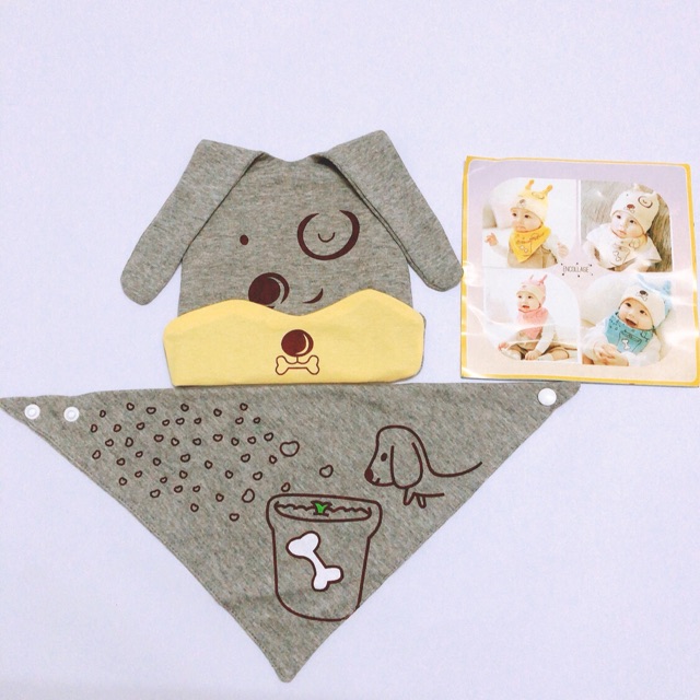 [CÓ CLIP] SET KHĂN + MŨ CÚN 100% COTTON CHO BÉ TỪ 3TH - 3T(MẪU 3)