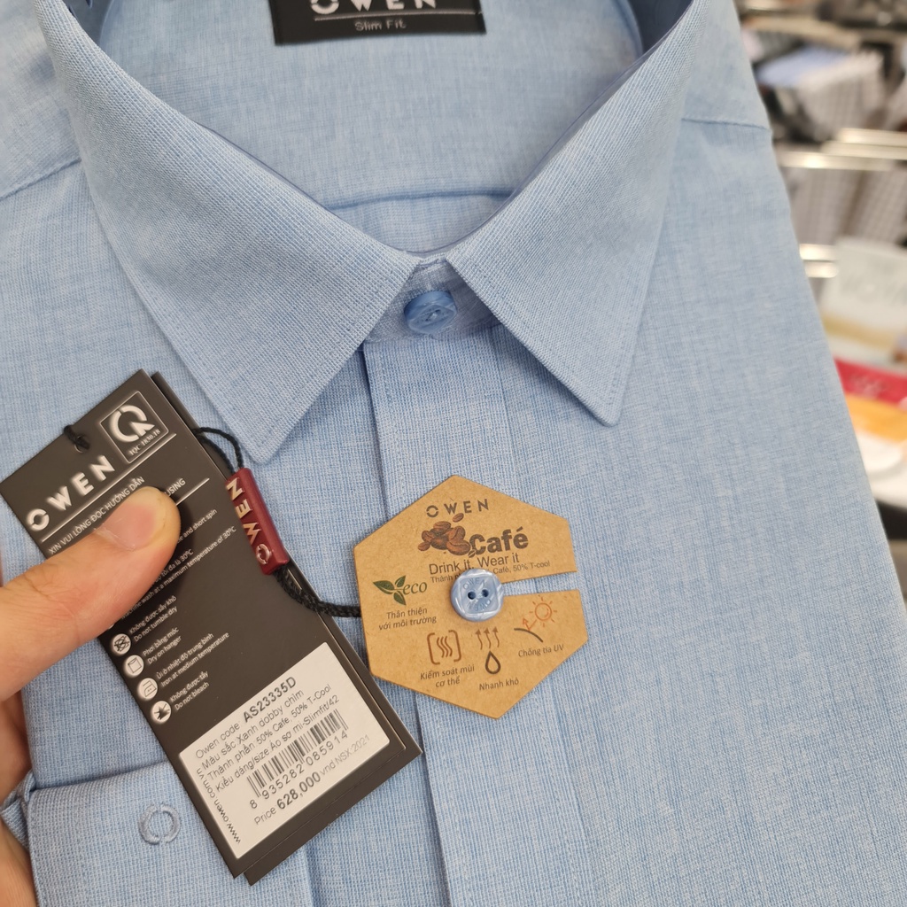 Áo Sơ Mi Nam Dài Tay Owen AS23335D Somi Công Sở Cao Cấp Màu Xanh Dobby Chìm Dáng Ôm Không Túi Vải Cafe Mềm Mát Khử Mùi | BigBuy360 - bigbuy360.vn