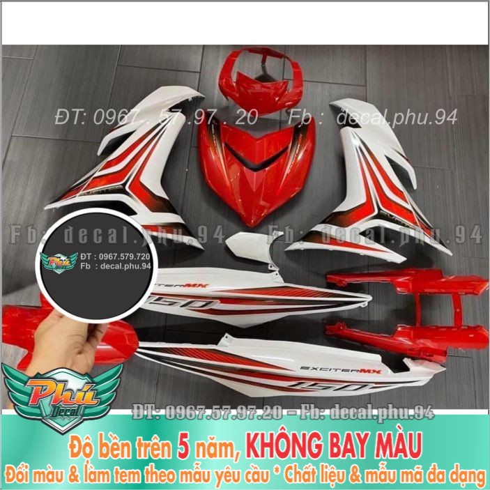Tem rời Exciter 150 Trắng đỏ Kiểu indo Uv(X) -1