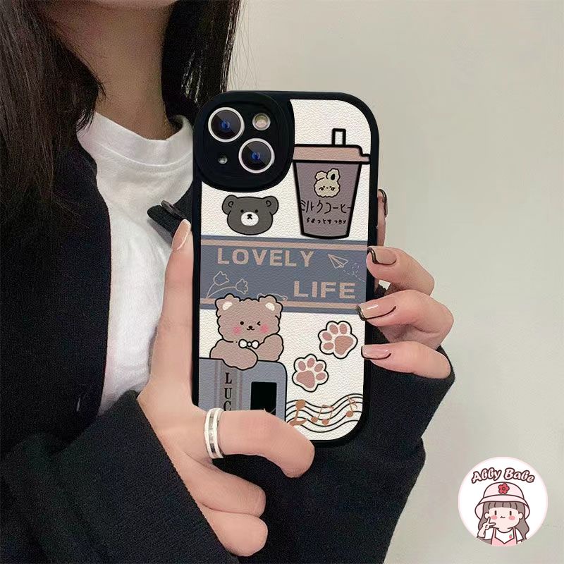 Ốp Điện Thoại Da TPU Mềm Mỏng Hình Trà Sữa / Gấu Nâu / Chữ Cho Iphone 11 7Plus 13 12 11 Pro Max X XS 12 13 XR