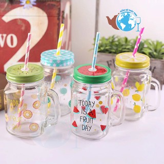 Bộ 10 ly thủy tinh có quai in hình hoa văn ngẫu nhiên 450ml