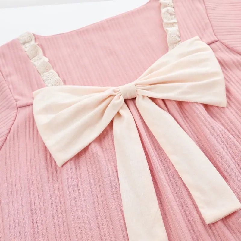 Bộ Đồ Ngủ Ngắn Tay Đính Nơ Ngọt Ngào Thời Trang Mùa Hè Cho Nữ