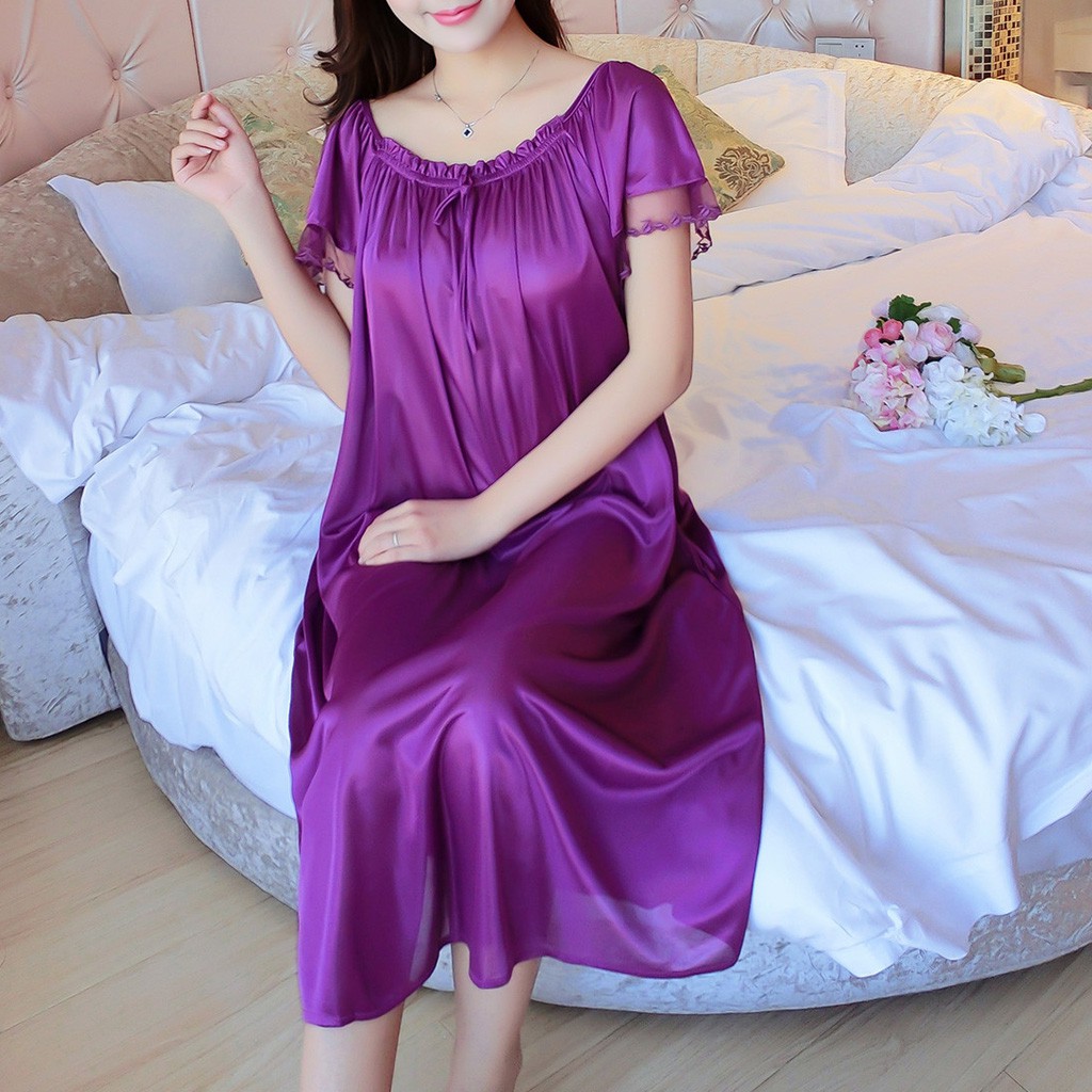 Váy ngủ tay ngắn phối ren form rộng thoải mái cho nữ | BigBuy360 - bigbuy360.vn