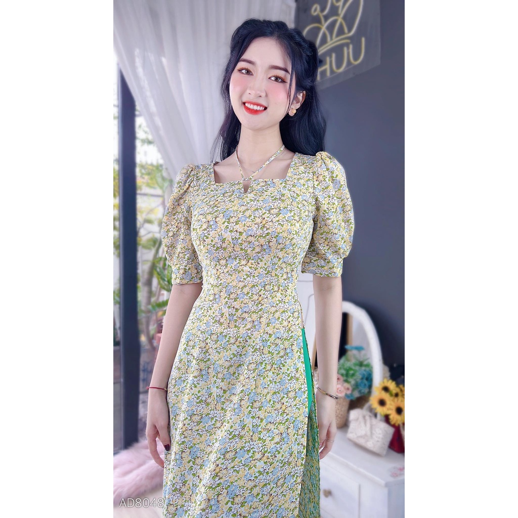 Áo dài cách tân nữ kiểu cổ cột dây xinh xắn không kèm quần CHUU AD8048