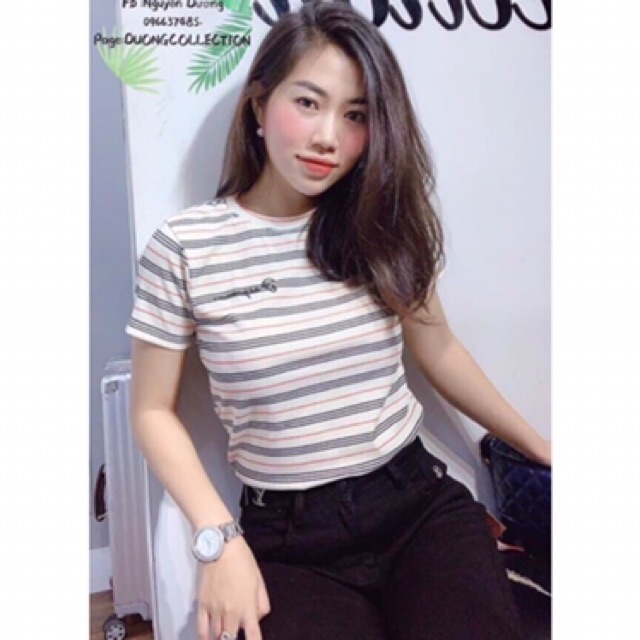 [Mã FAMAYWA giảm 10K đơn 50K] Áo phông tăm kẻ thêu chữ siêu hot