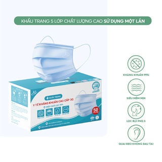 [COMBO 5 HỘP 4 LƠP] Hộp 50 khẩu trang y tế 4 lớp 3Q Chính Hãng kháng khuẩn chuẩn xuất khẩu
