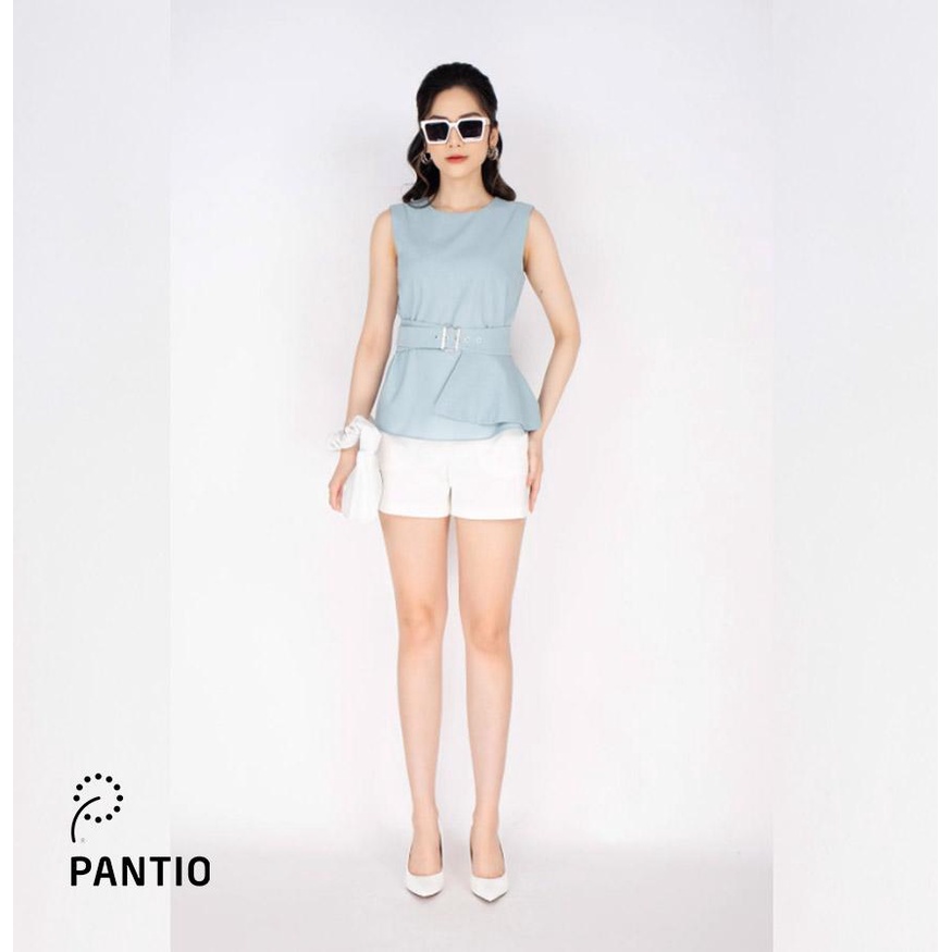 FAS33227 - Áo sơ mi công sở vải linen dáng suông kèm đai tạo kiểu peplum bên hông - PANTIO