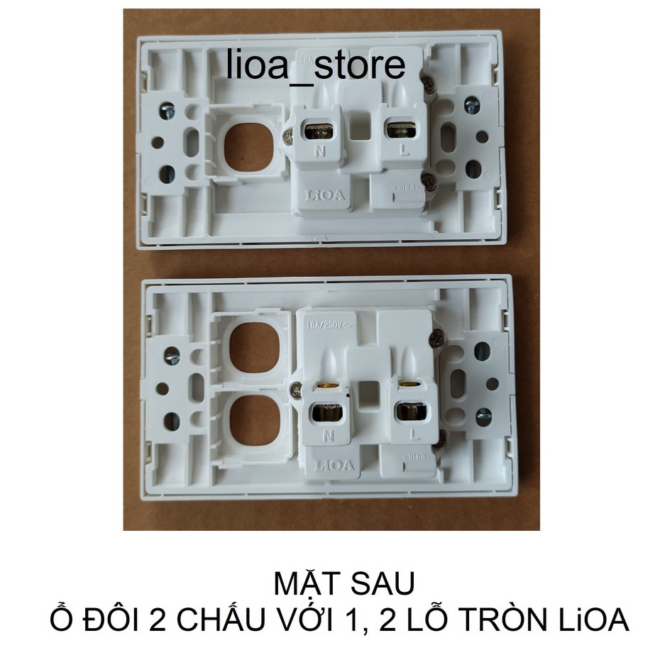 Ổ ĐÔI 2 CHẤU VỚI 1 LỖ TRÒN VÀ 2 LỖ TRÒN LiOA - VIỀN PHẲNG,