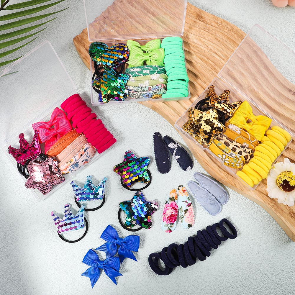 Set phụ kiện dây buộc tóc KIDSBOWS đính nơ họa tiết da báo kèm hộp đựng xinh xắn cho bé gái