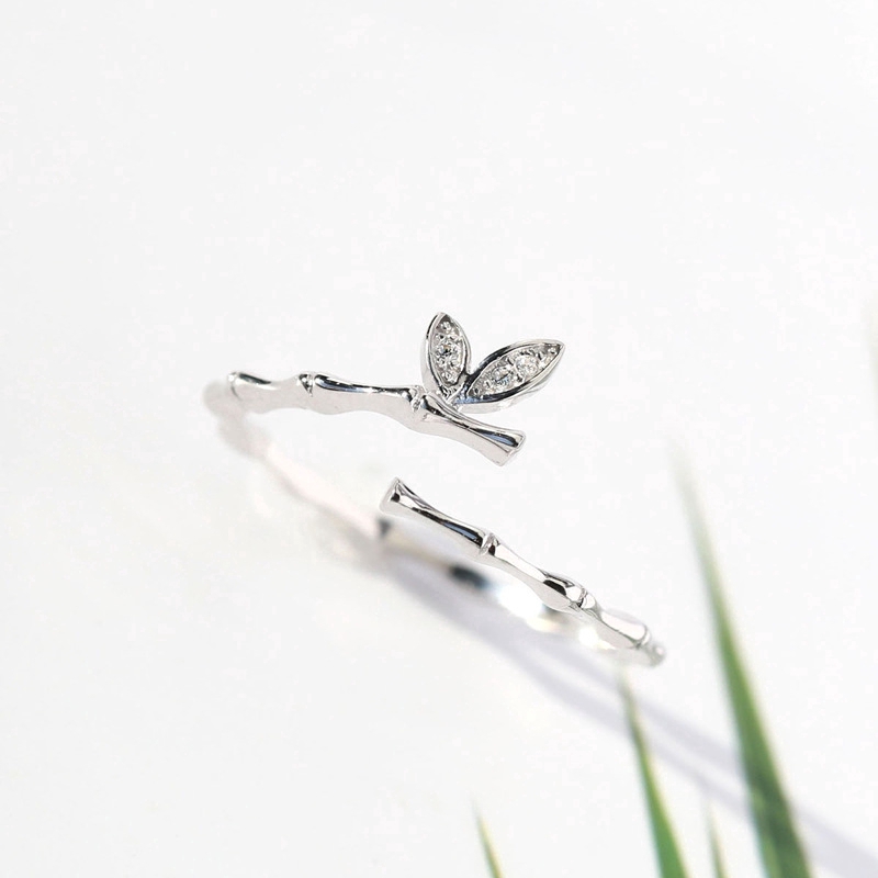 Exquisite Nhẫn hình đốt tre đính đá Zircon có thể điều chỉnh sang trọng cho nữ