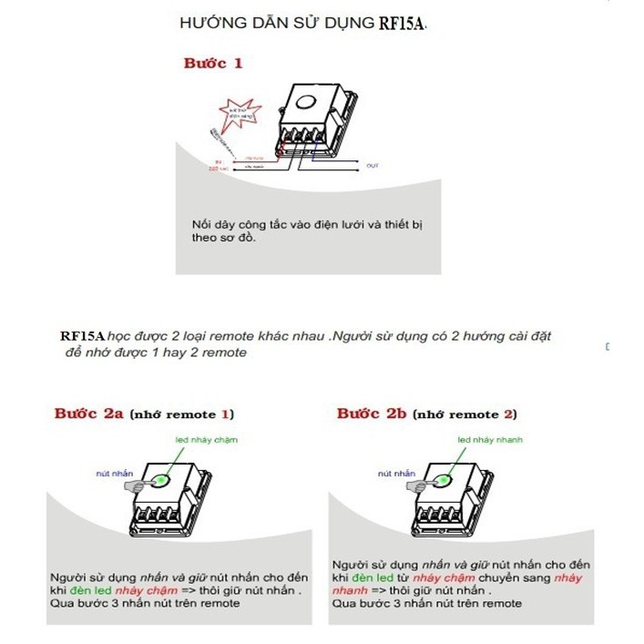 Công tắc điều khiển từ xa dùng remote RF15 sóng 433