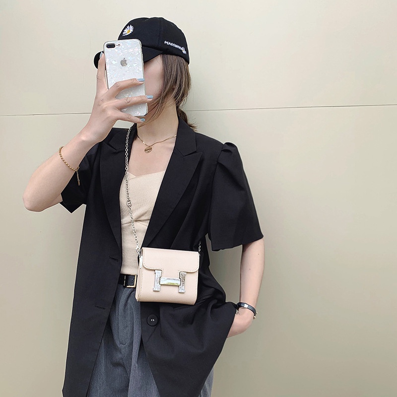 Túi Đeo Chéo Da Bò Dây Xích Hình Vuông mini In Họa Tiết Bàn Tay Và Mũi Heo Dễ Thương