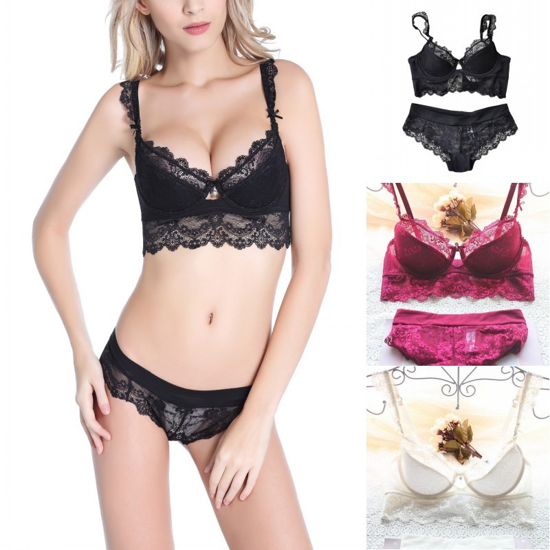 Set áo ngực quần lót ren nâng ngực thiết kế cổ chữ V gợi cảm cho nữ | BigBuy360 - bigbuy360.vn