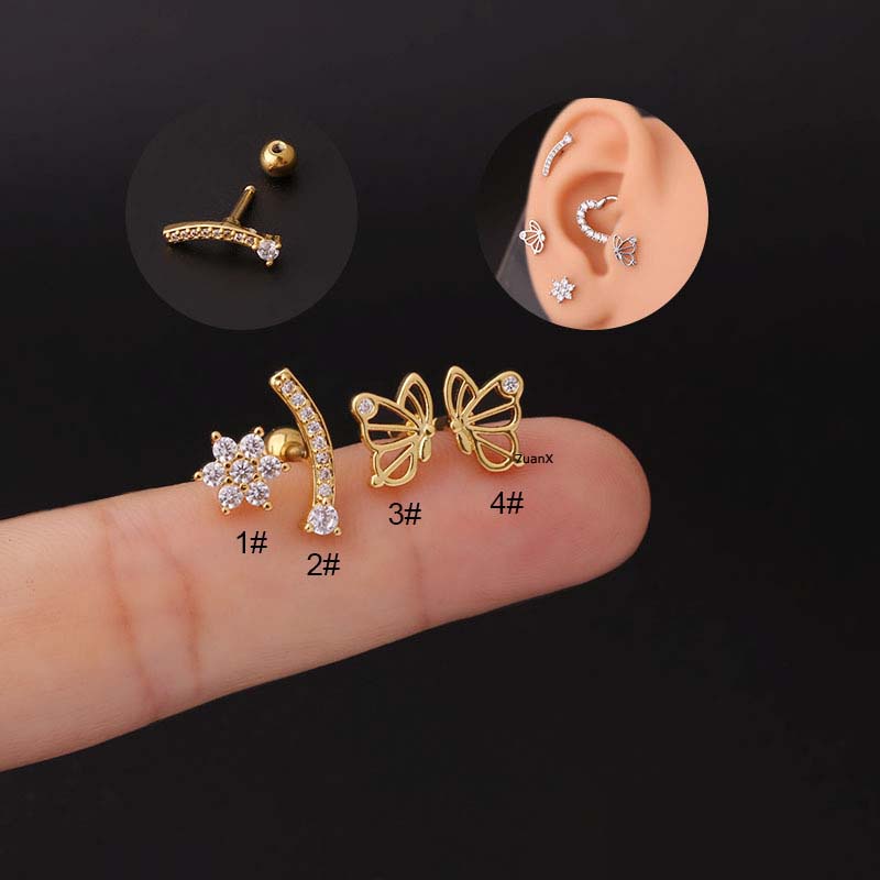 1 Khuyên Tai Nữ Hình Hoa Bướm Bằng Thép Không Gỉ 16Gauge