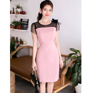 Đầm Body hồng phối tay lưới xb
