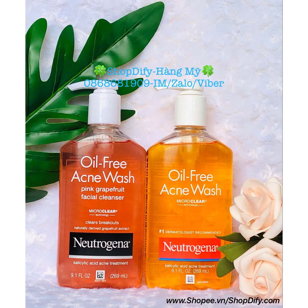 Sữa Rửa Mặt Dành Cho Da Mụn NEUTROGENA Oil Free Acne Wash, Pink Grapefruit Facial Cleanser 269ml