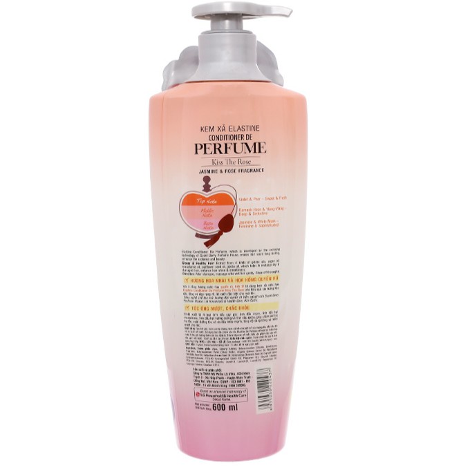 Dầu xả Elastine Kiss The Rose mượt tóc hương nước hoa 600ml