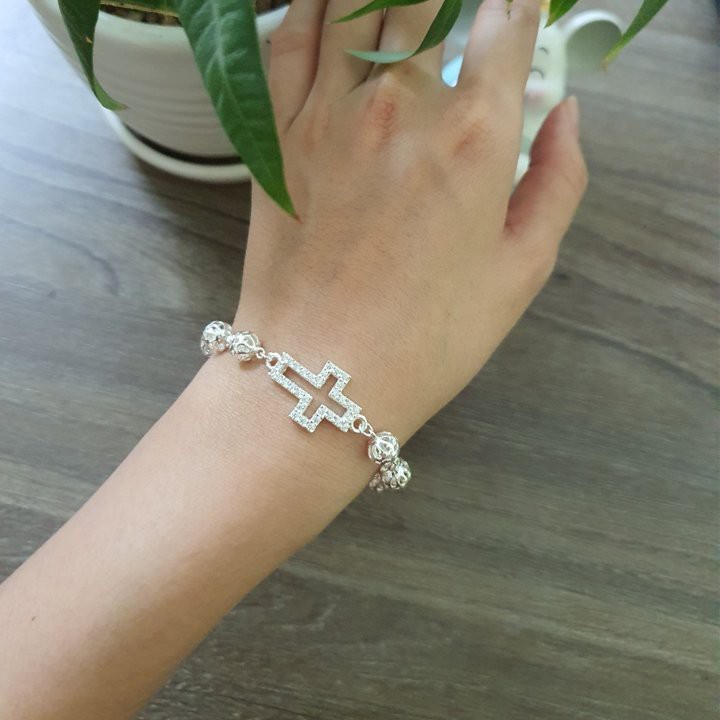 Lắc tay bạc hình thánh giá cho nữ đính đá LTN0189 - Trang Sức TNJ