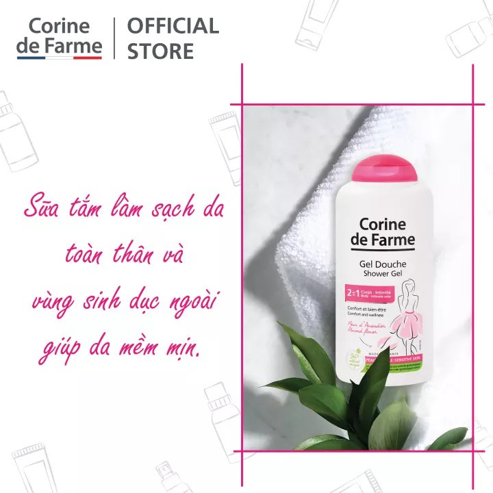 Sữa tắm và làm sạch vùng kín  2 Trong 1 Corine De Farme Shower Gel 2 in 1 250ml