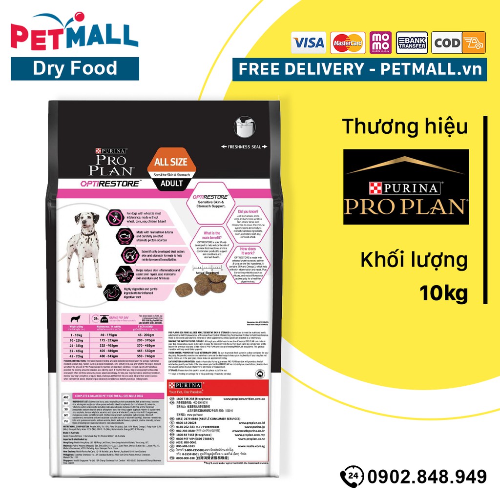 Thức ăn chó Purina PRO PLAN Sensitive Skin &amp; Stomach 10kg - Hỗ trợ tiêu hoá kém, da nhạy cảm mọi giống chó Petmall