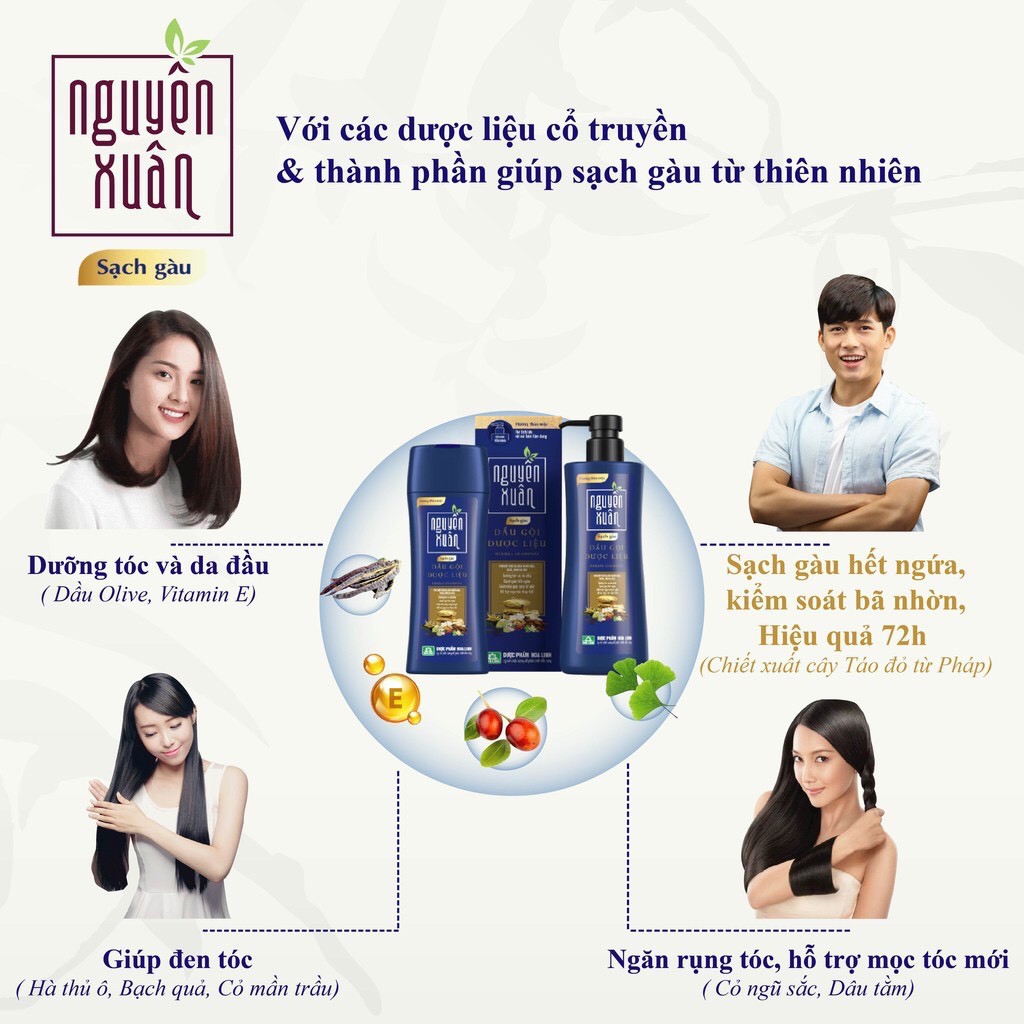 Dầu gội dược liệu Nguyên Xuân sạch gàu chai 250ml phù hợp cho da dầu nhiều gàu, ngứa