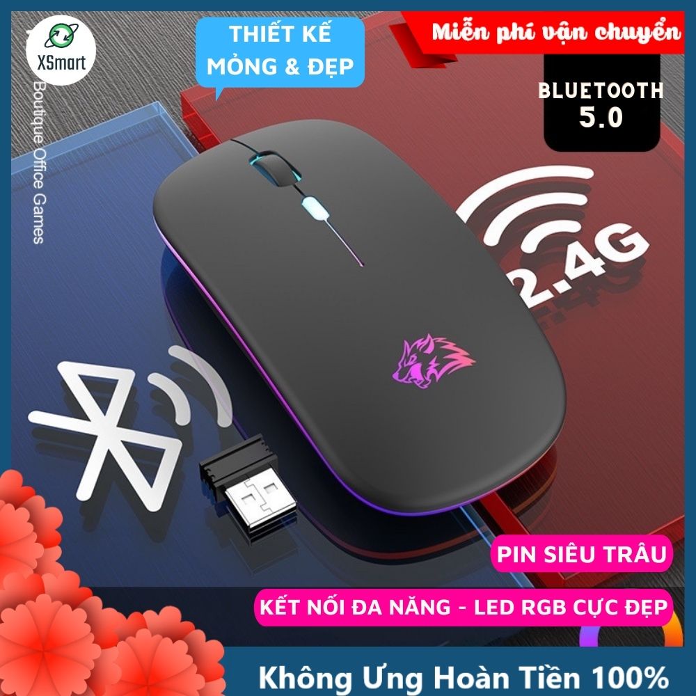 Chuột Bluetooth Không Dây Máy Tính X15 Có Led Đổi Màu Pin Sạc Dùng Văn Phòng, Chơi Game Cực Chất