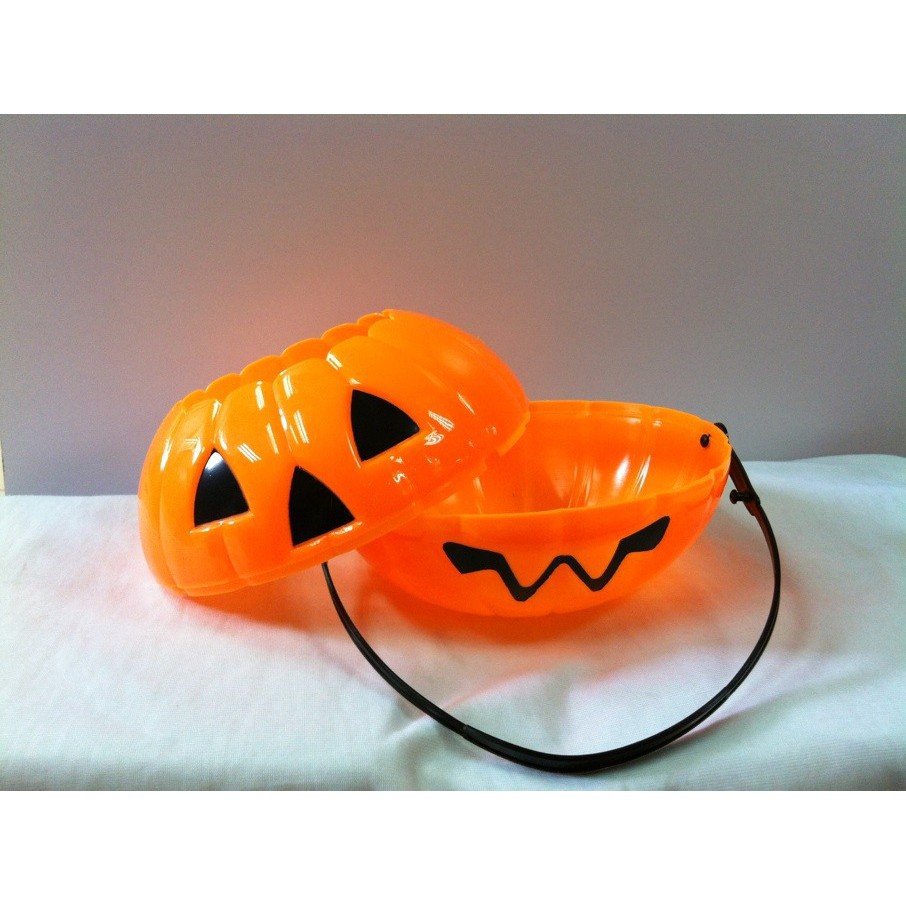 Giỏ bí ngô xin kẹo Halloween có đèn LED 3 màu nhấp nháy đẹp rẻ - Bí ghép 2 mảnh