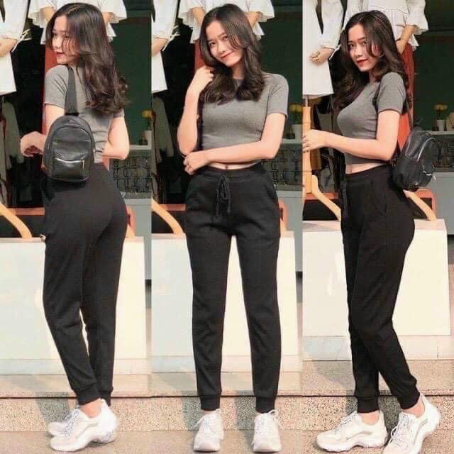 Quần Joggers Len Tăm Nữ [FREESHIP] 🌸 Joger bo gấu cạp chun mặc ở nhà, đi tập màu ĐEN | XÁM Ulzzang HOT 🌸