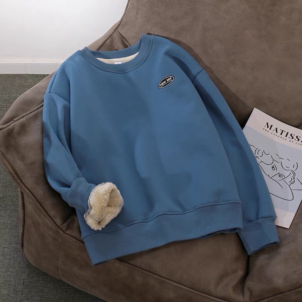 Áo Sweater Cổ Tròn Tay Dài Dáng Rộng Vải Nhung Lông Cừu Dày Thời Trang Mùa Đông 2022 Ấm Áp Cho Nữ