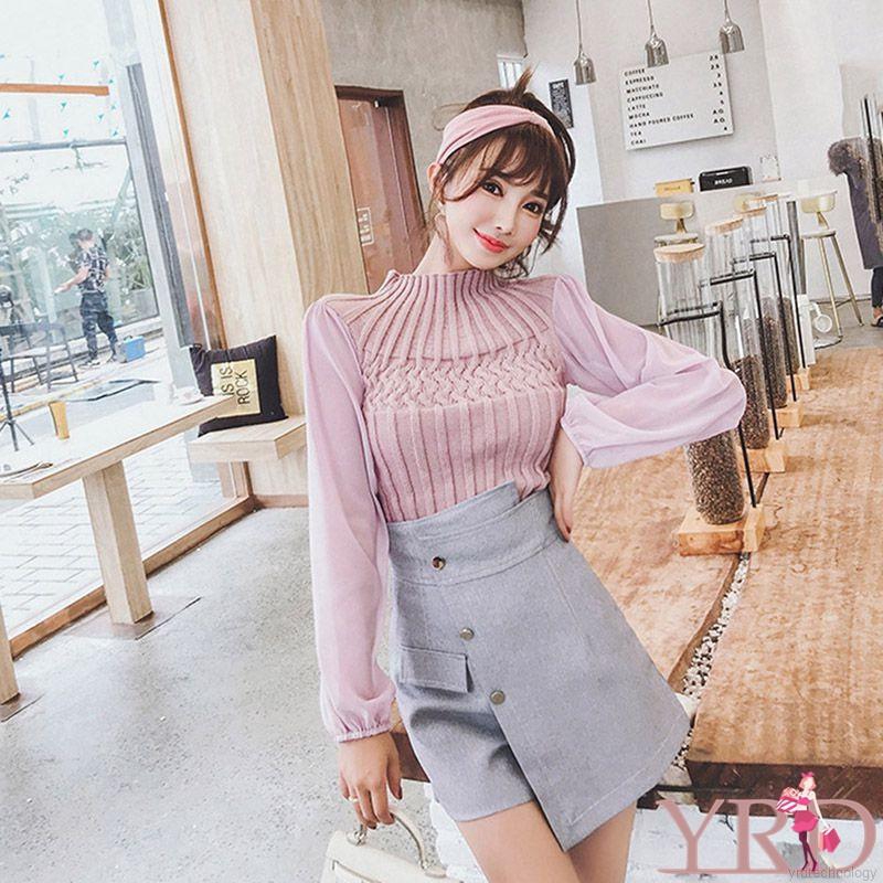 FREESHIP ĐƠN 99K_ Korean Style Women Round Neck Lantern Sleeve Stitching Tops | BigBuy360 - bigbuy360.vn