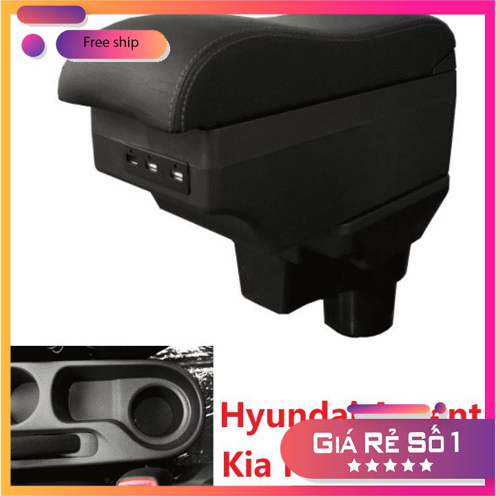 Hộp tỳ tay xe hơi Hyundai Accent và Kia Rio 2017-2019 tích hợp 6 cổng USB- 2 màu D