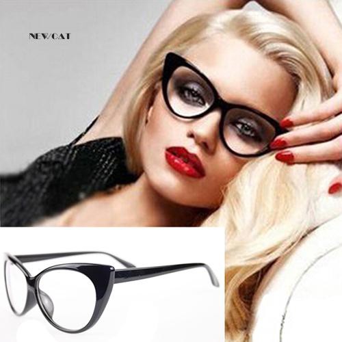 ღNK_Women Classic Sexy Vintage Cat-Eye Shape Plastic Plain Eye Glasses Frame Eyewear