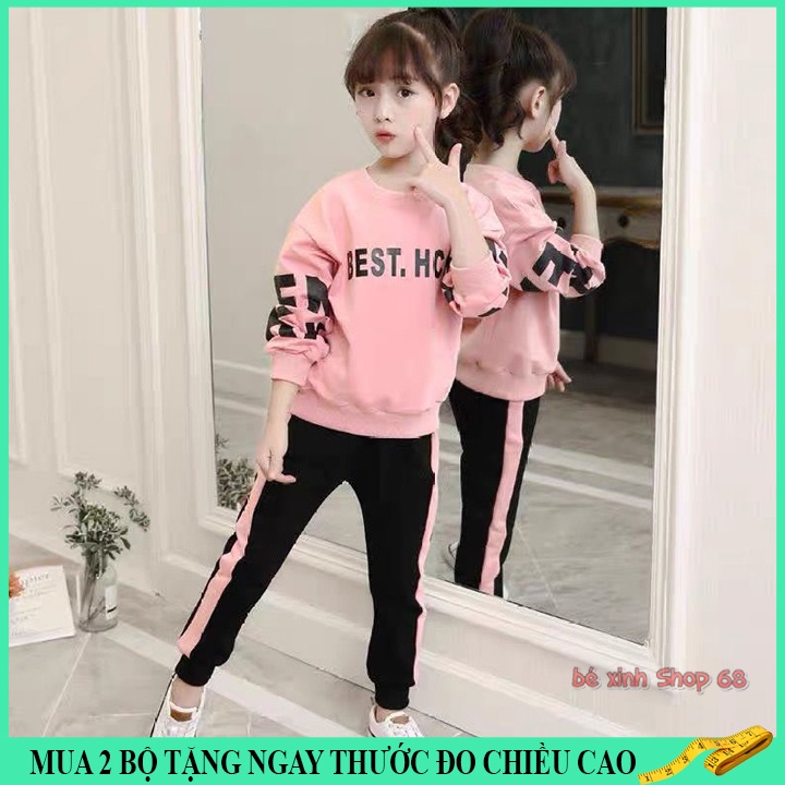 Bộ thu đông trẻ em 14-45kg mẫu BEST cho bé gái 4-15 tuổi sành điệu, chất nỉ dày dặn, hàng may kĩ, màu hồng.BEST68
