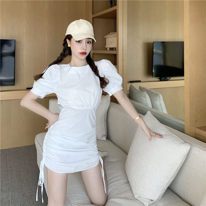 Đầm trắng rút dây cut out eo (có ảnh thật)
