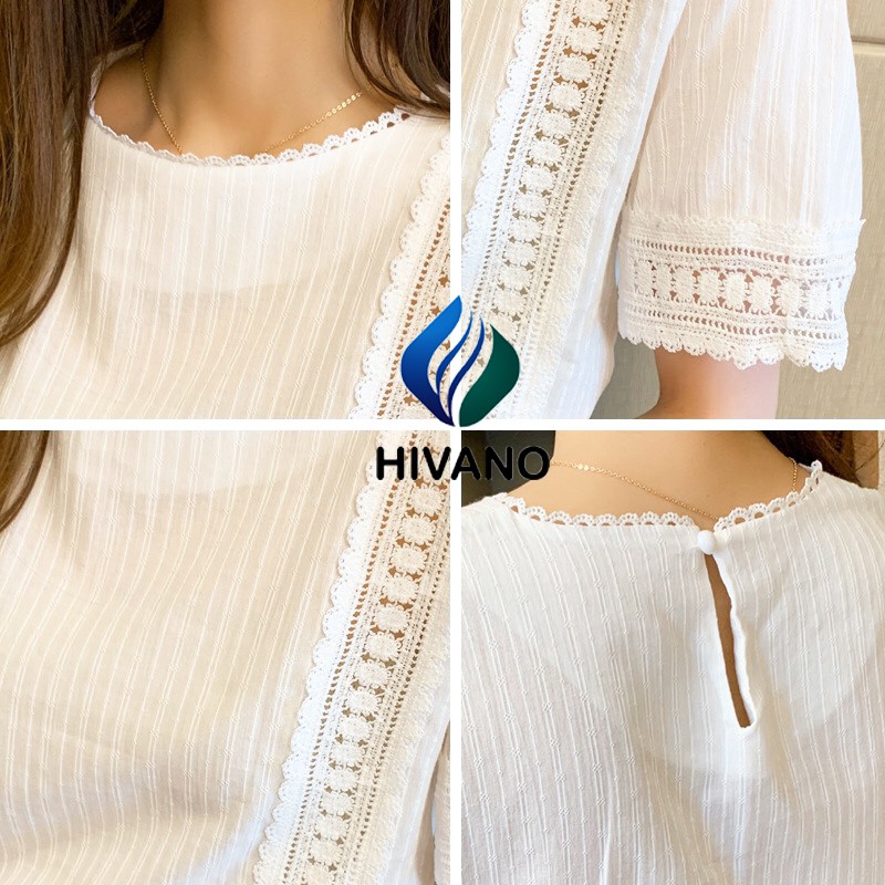 Áo sơ mi ren hạt tay ngắn , Áo trắng kiểu cách điệu thiết kế ulzzang (ảnh thật)