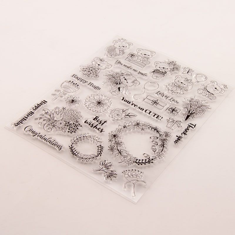 Con Dấu Silicon Trong Suốt Hình Gấu Và Hoa Dùng Trang Trí Scrapbook