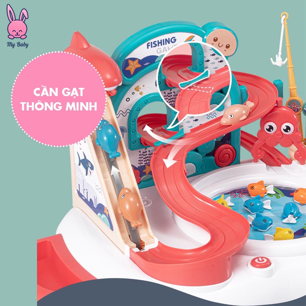 Đồ Chơi Câu Cá Cho Bé Cầu Trượt Mô Hình Thác Nước Có Đèn Có Nhạc Có Nước, Tặng kèm 3 pin AA, Mybaby