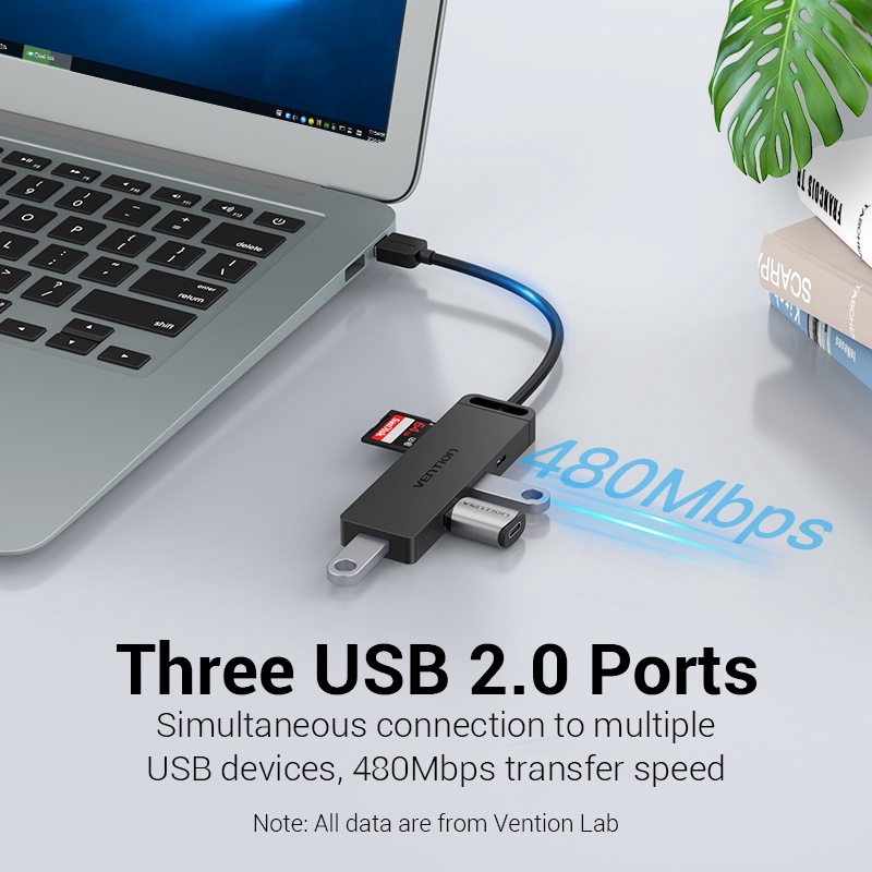 Usb Vention Chia 6 Cổng 3 / Tf / Sd / Pd Otg 5v 2a 480mbps Cho Máy Tính Xách Tay Hub