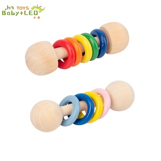 Musical Wooden Baby Rattle Molar Rod Baby Teether Toy Wooden Rattle Wood Teething Play Stroller Toy Toothbrush Toy Bite Silicone