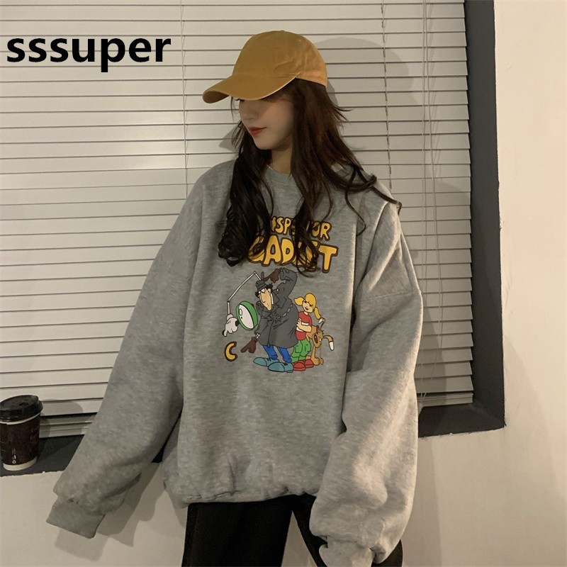 Áo Len Sweater Cổ Tròn Giản Dị In Họa Tiết Hoạt Hình Phong Cách Hàn Quốc