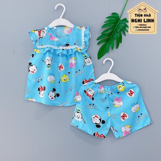 [6-32kg] Đồ bộ tole lanh cho bé gái, đùi ngắn, cổ phối bèo vuông