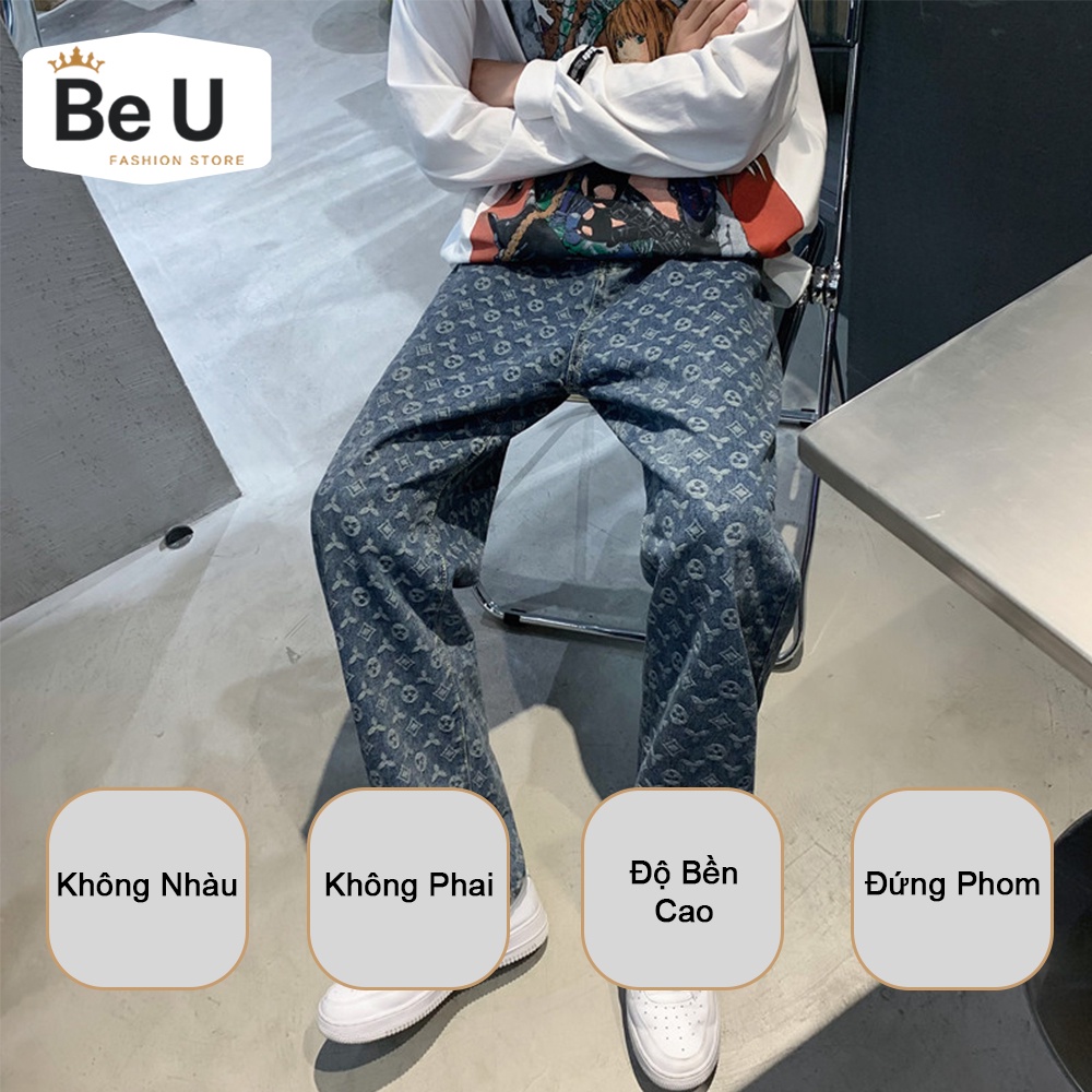 Quần baggy LV ống rộng nam BeU Fashion, quần bò jean cao cấp loại 1 màu đen xanh không phai màu phong cách Hàn Quốc