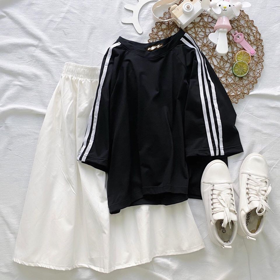 SET CHÂN VÁY MIDI KAKI BASIC SKIRT KÈM ÁO THUN TAY LỠ DÁNG RỘNG - MM