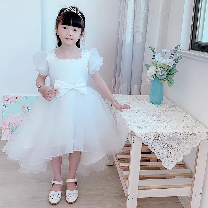 Váy công chúa bé gái mầu trắng chân váy xòe 360 dáng mulet - kèm ảnh thực tế.