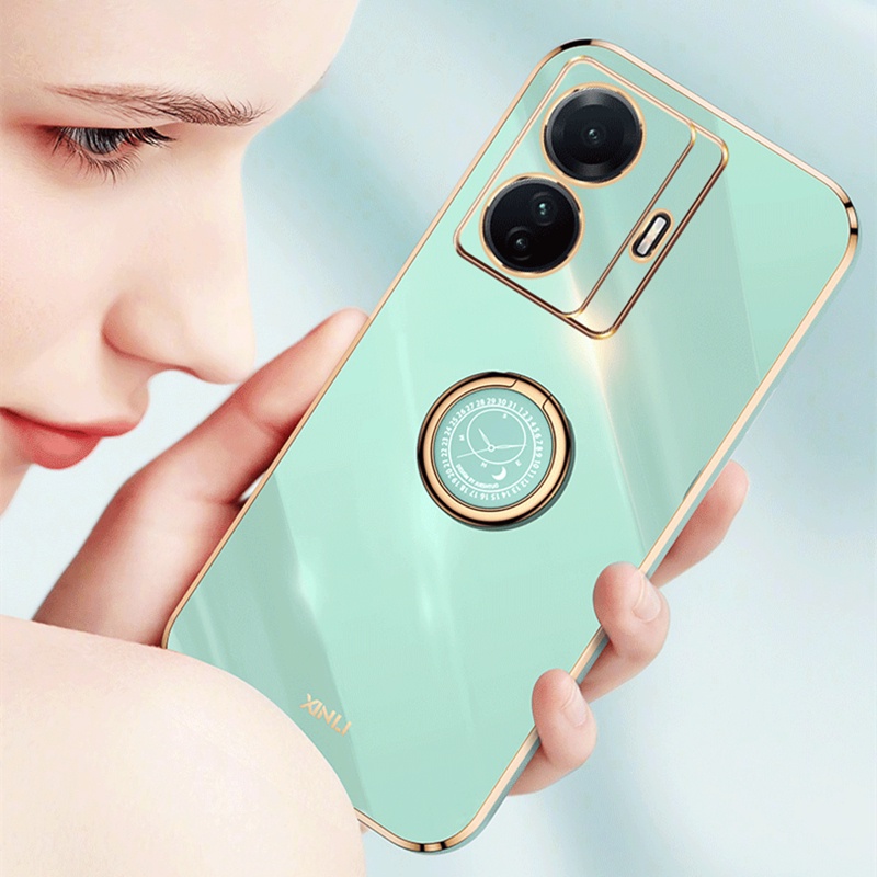 Ốp Điện Thoại Mềm Mạ Điện Có Vòng Đỡ Bảo Vệ Camera Cho VIVO Y02S Y77 Y30 Y55 Y75 X80 Pro Y01 Y01A 5G 4G Giá Đỡ